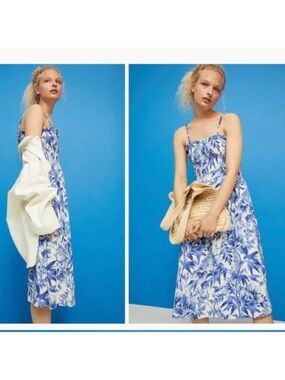 Blue White Floral Spaghetti-Strap Midi Dress H & M size small